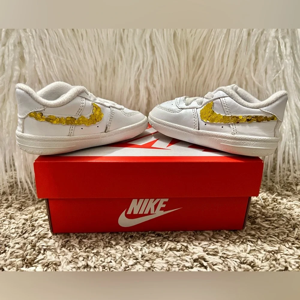 Infant Nike Air Force 1’s (Customized Gold Swooshes) - Picture 2 of 7